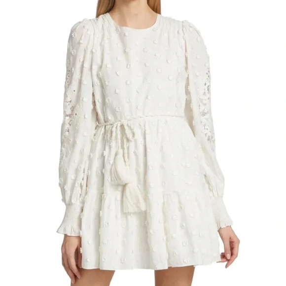 Cami NYC Carolina Floral Applique White Long Sleeve Mini Dress Size Small - Picture 4 of 16